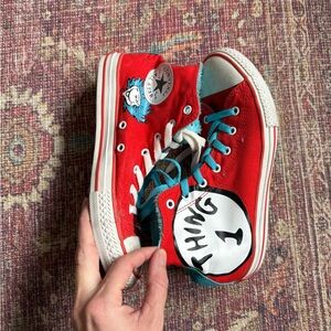 Converse Dr Seuss Thing 1 Thing 2 Kids Red High-Top Sneakers size 5